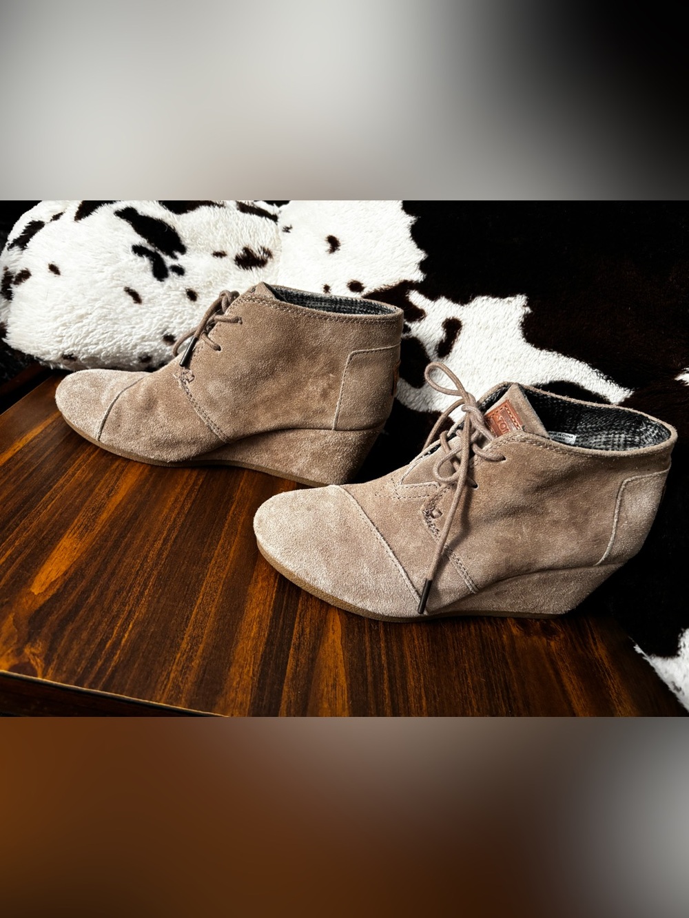 TOMS Taupe Suede Lace Up Wedge Ankle Booties